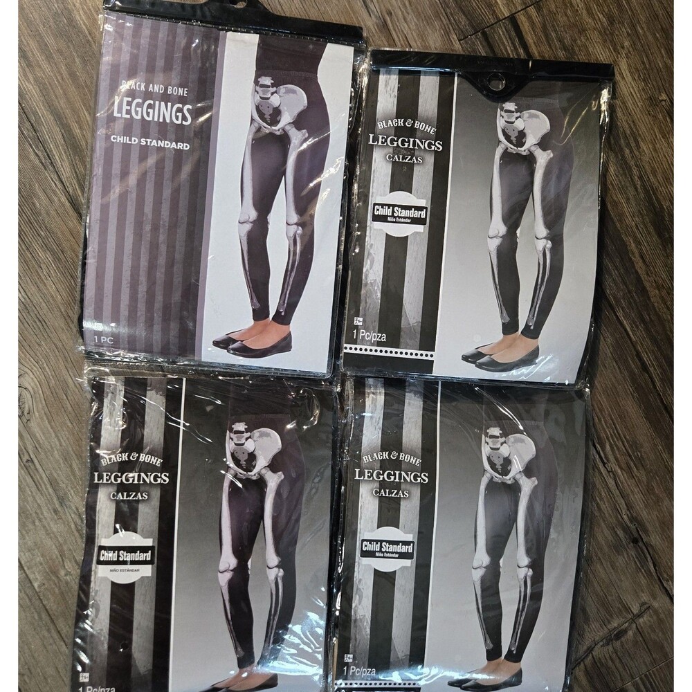 Halloween Black And Bone Leggings Child Standard Size Lot Of 4 Brand New